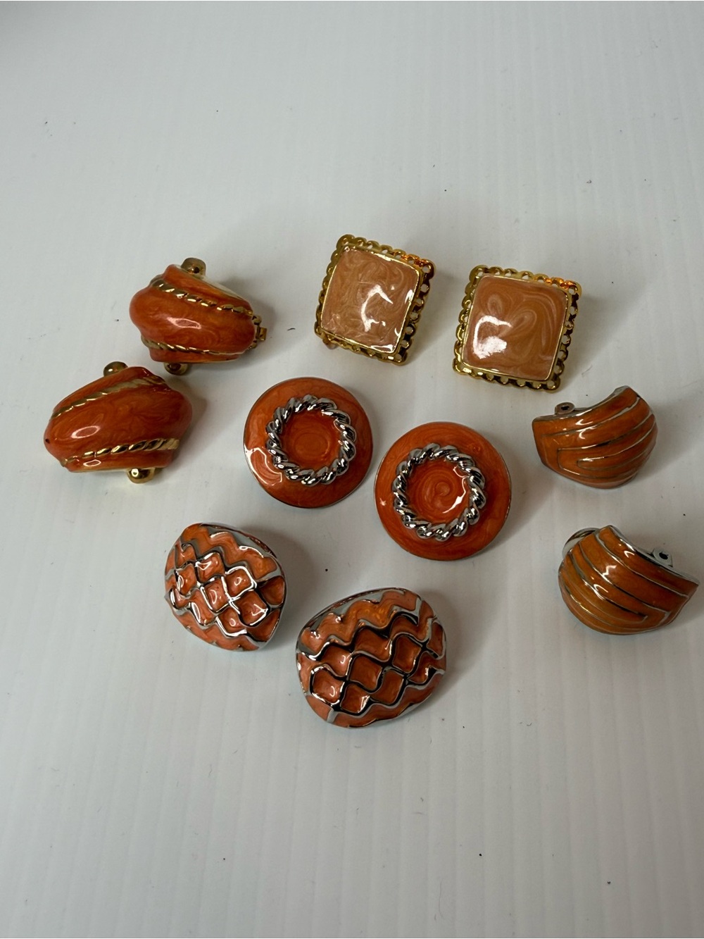 Vintage Orange Enamel Statement Clip-On Earring bundle  - Unbranded